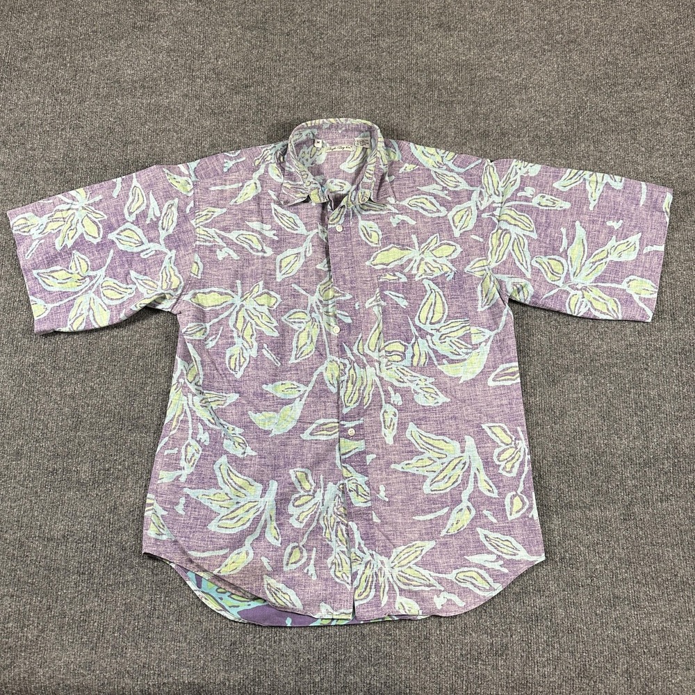 Bugle Boy Co Shirt Mens Medium Purple Floral Short Sleeve Button Up Tropical